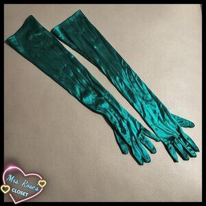 Emerald Green Satin Above Elbow Gloves